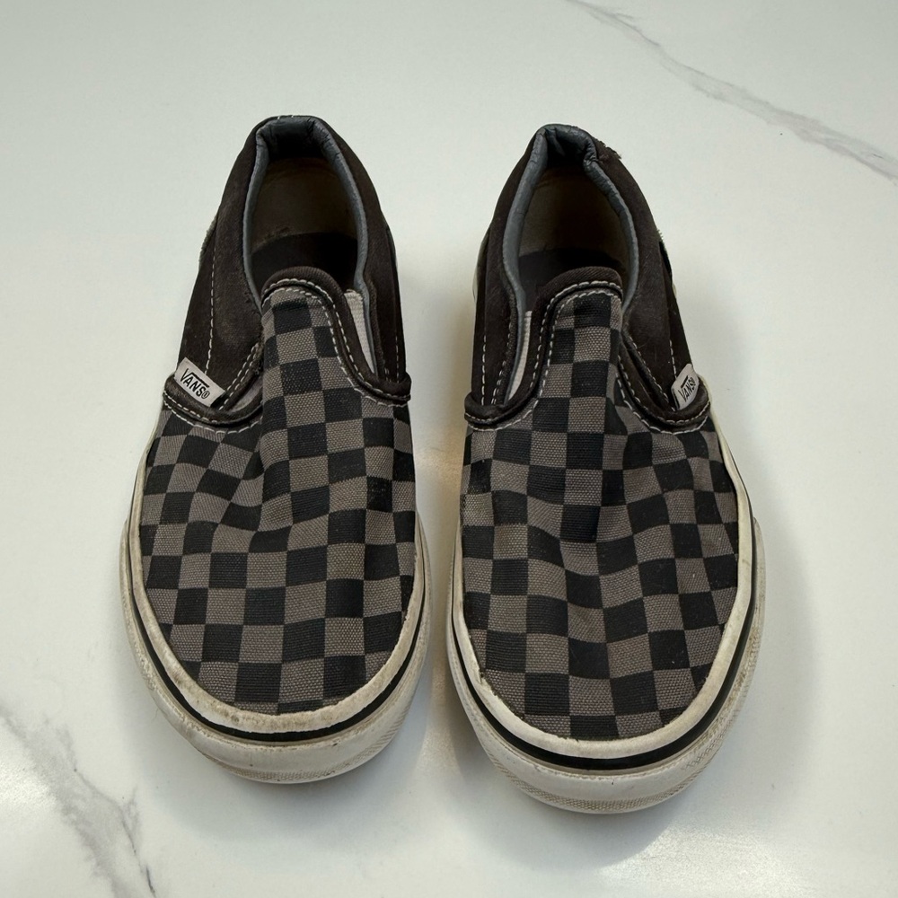 Vans Kids Black and Gray Checkered Slip-On Sneakers